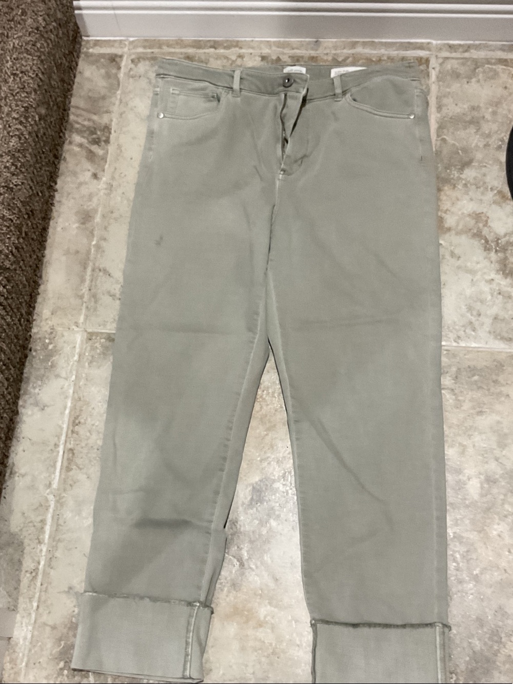 J. Jill Straight-Leg Jeans in Sage Green with frayed wide sewn down cuff